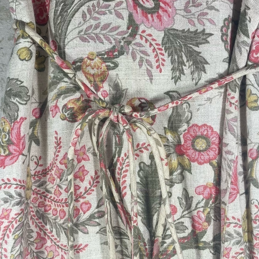 VINTAGE 60's Gay Gibson Floral Linen Midi Dress Rope Belt Sz S - Picture 8 of 11